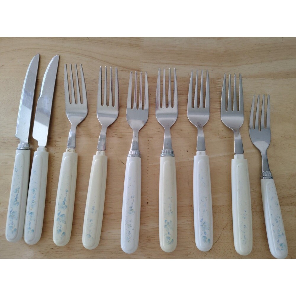 Corelle CALLAWAY Stainless Corning Coordinates Plastic Handle Flatware Ivy 9 Pcs